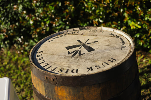 Rum Barrel Table and White or Black Barstool Package